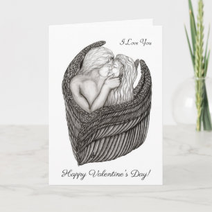 Angels Kissing , black and white Design Holiday Card