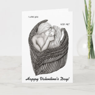 Angels Kissing , black and white Design Holiday Card