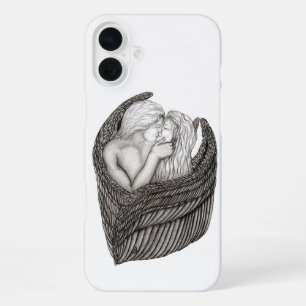 Angels Kissing , black and white Design iPhone 16 Plus Case