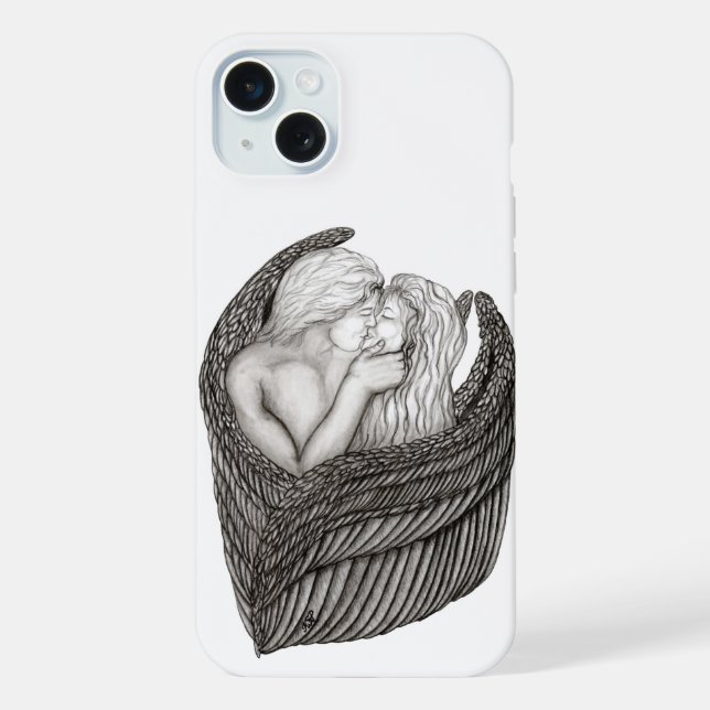 Angels Kissing , black and white Design iPhone Case (Back)