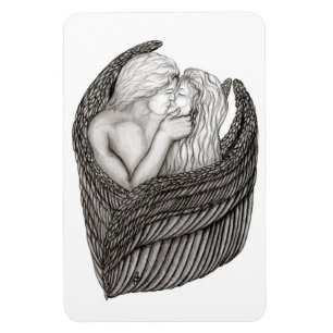 Angels Kissing , black and white Design Magnet