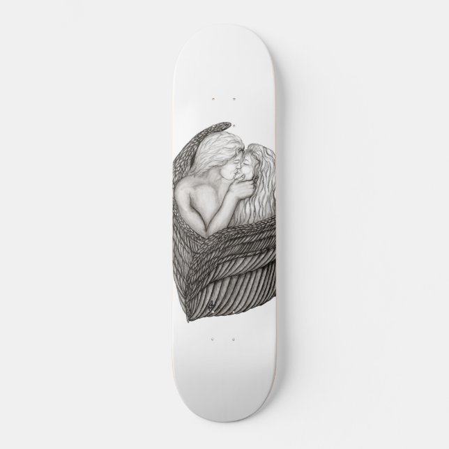 Angels Kissing , black and white Design Skateboard (Front)