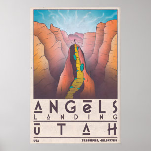 Angels Landing Zion Poster, Vintage Canyon Poster