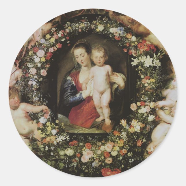 Angels Madonna and Child Rubens Fine Art Classic Round Sticker (Front)