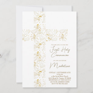 angels pattern cross First Holy Communion Invitation
