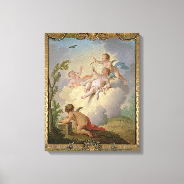 Angels Playing with a Bird in a Landscape Canvas Print (Front)