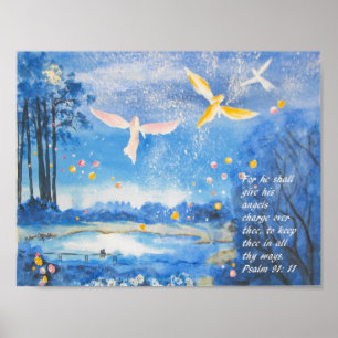 Angels Psalm 91 Watercolor Poster