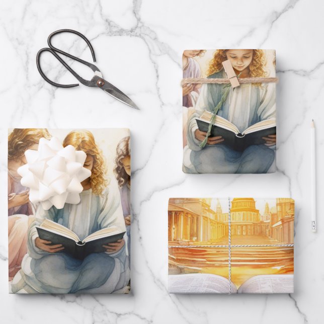 Angels Reading the Bible Wrapping Paper Sheet (Front)