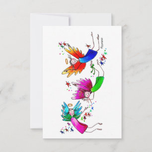 Angels Red Green and Blue Happy Spirits Watercolor Thank You Card
