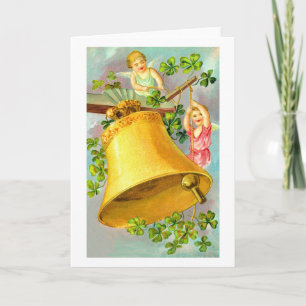 Angels ringing a bell holiday card