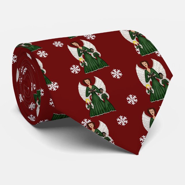 Angels Singing Carols (Green) Tie (Rolled)