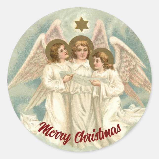 Angels Singing Christmas Round Sticker (Front)