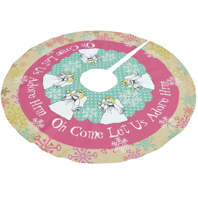 Angels Snowflakes Let Us Adore Him Tree Skirt (Angled)