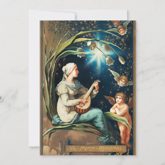Angels, Stars, Women, the Moon Christmas Religious Holiday Card (Front)