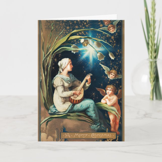Angels, Stars, Women, the Moon Christmas Religious Holiday Card (Front)