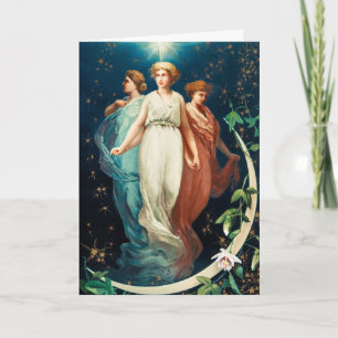 Angels, Stars, Women, the Moon Christmas Religious Holiday Card