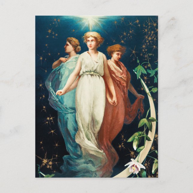 Angels, Stars, Women, the Moon Christmas Religious Holiday Postcard (Front)