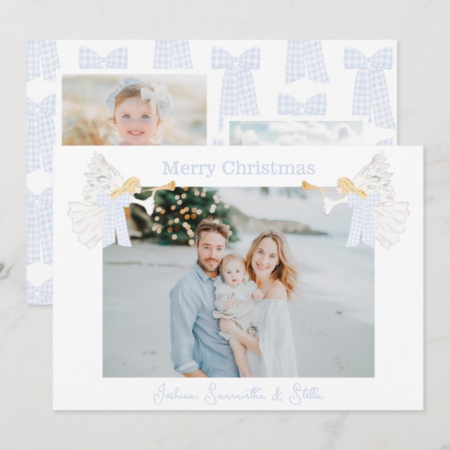 Angels Trumpet Preppy Gingham Bows  Holiday Card (Front/Back)