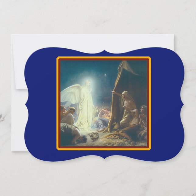 Angels Visit Shepherds Fancy Cut Christmas Holiday Card (Front)