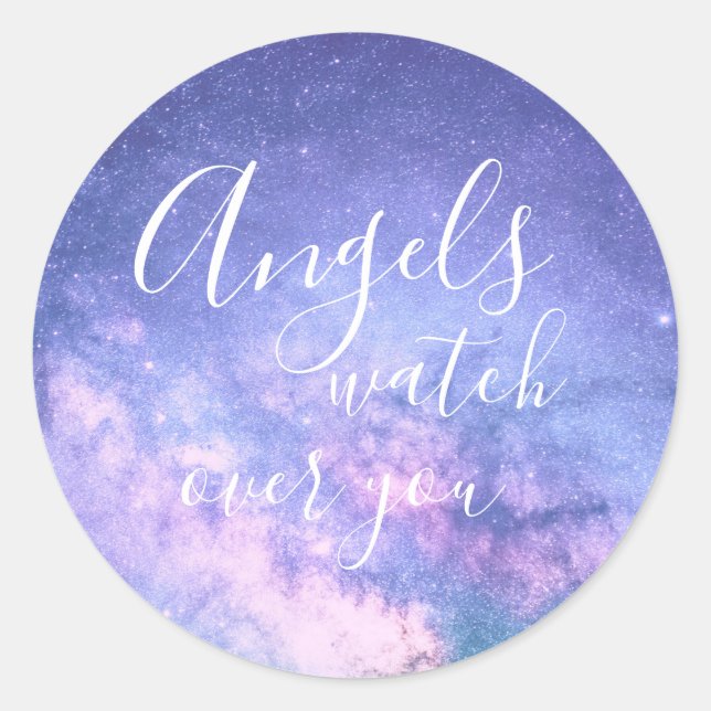 Angels Watch Over You Beautiful Blessing Classic Round Sticker (Front)