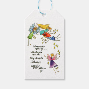 Angels Watch Over You Colourful Watercolor Sketch  Gift Tags