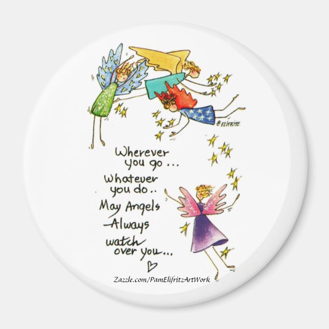 Angels Watch Over You Colourful Watercolor Sketch Magnet (Front)