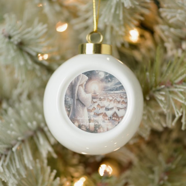 Angels watch over you nordic style Christmas  Ceramic Ball Christmas Ornament (Tree)