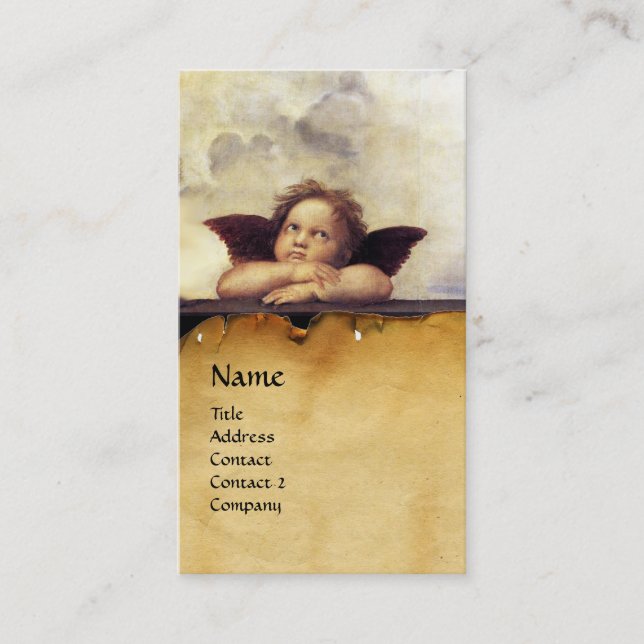 ANGELS Winged Cherub Monogra,Paechment ,Red Ruby Business Card (Front)