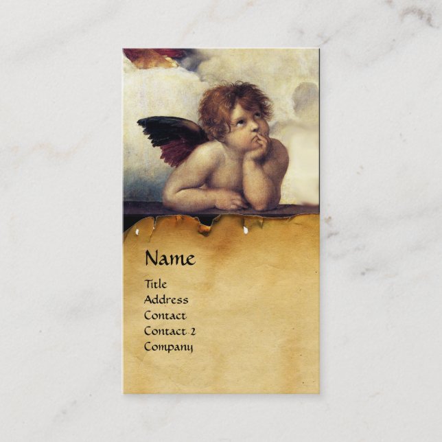 ANGELS Winged Cherub Monogra,Paechment ,Red Ruby Business Card (Front)