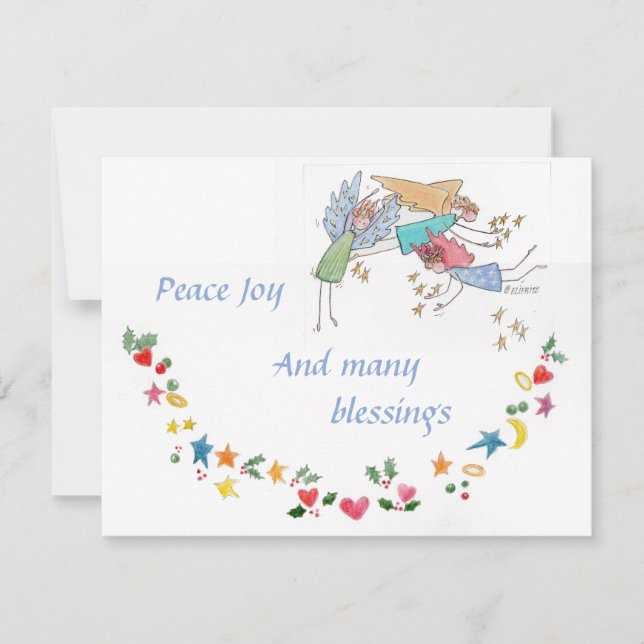 Angels Wish You Peace Joy and Many Blessings Holid Holiday Card (Front)