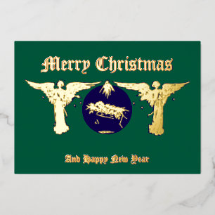 Angels With Baby Jesus Christmas Nativity Foil Holiday Card