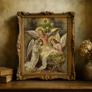 Angels with Baby Jesus   Vintage Christmas Poster