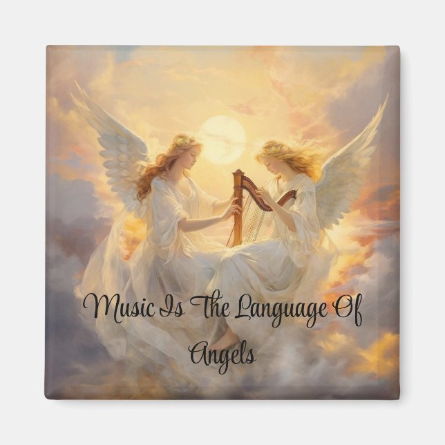 Angels With Harp Square Magnet (Front)