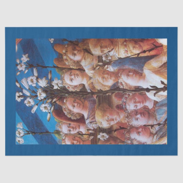 ANGELS WITH WHITE LILIES Blue Christmas Tissue Paper (Front)