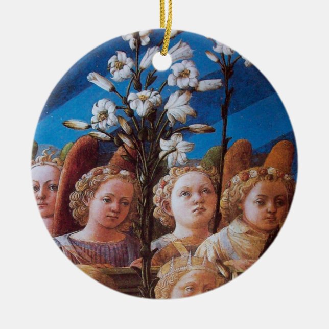 ANGELS WITH WHITE LILIES CERAMIC TREE DECORATION (Front)