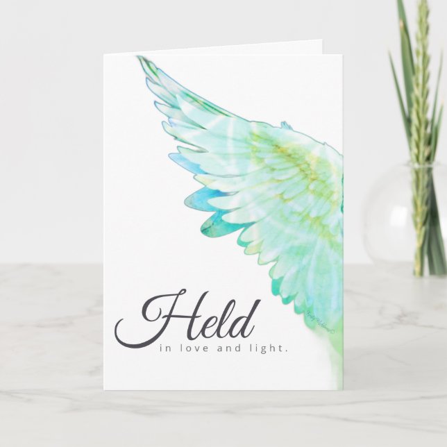Angels With You Aqua Angel Wing – Held Love Light Card (Front)