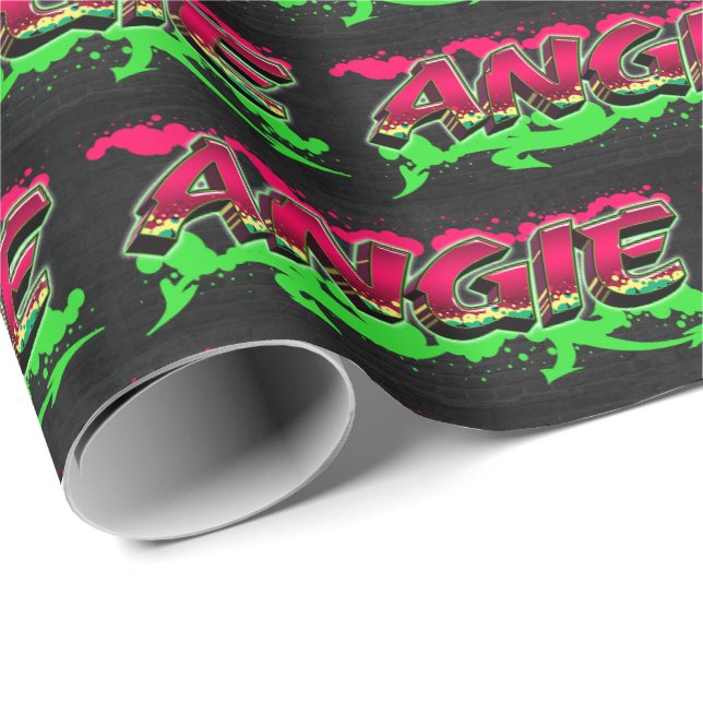 Angie First Name Name Graffiti red green Wrapping Paper (Roll Corner)