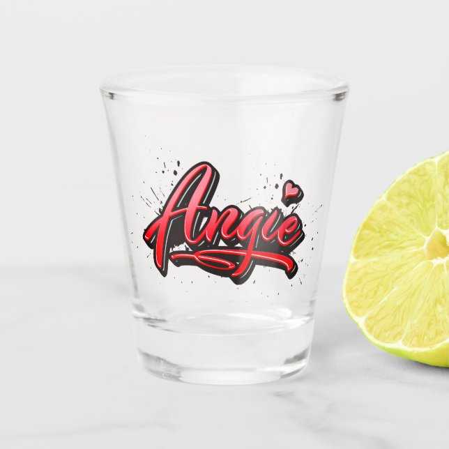 Angie Heart Splash Graffiti Glas Shot Glass (Front)
