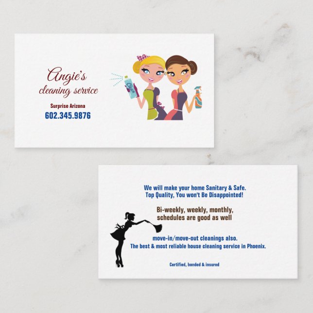 Angie's Cleaning Service Cleaning Women Business Card (Front/Back)