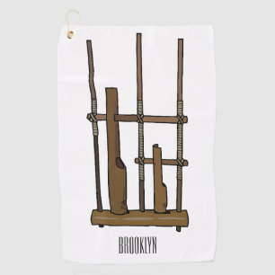 Angklung cartoon illustration golf towel