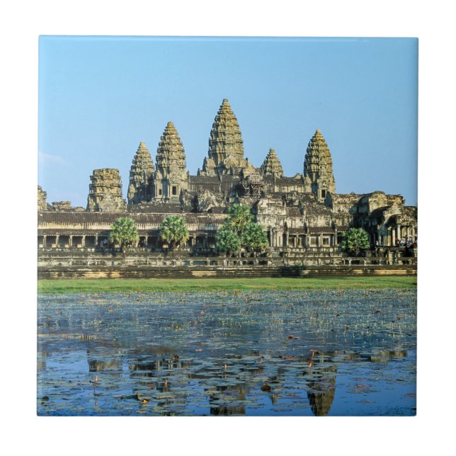Angkor Wat and reflection in the lake - Cambodia Tile (Front)