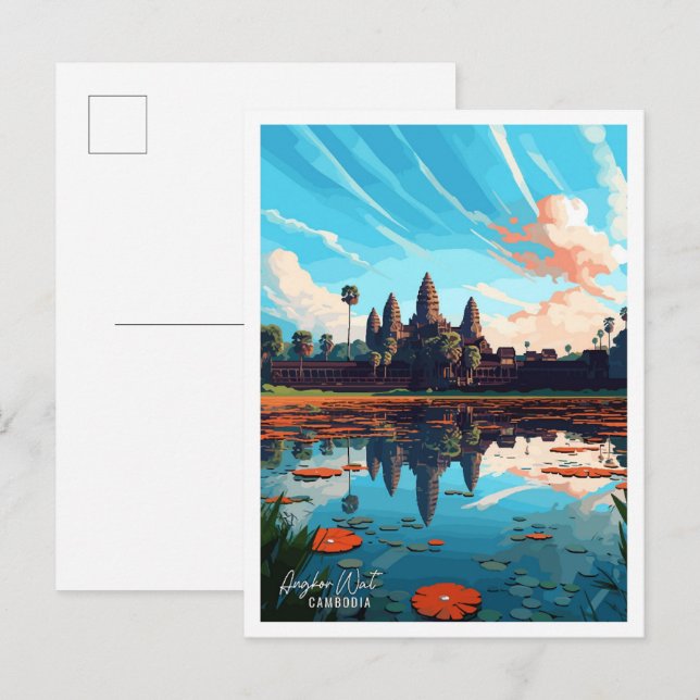 Angkor Wat Cambodia Art Vintage Travel  Postcard (Front/Back)