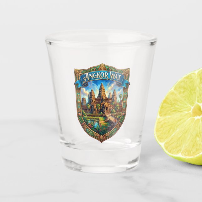 Angkor Wat Cambodia at Dawn Shot Glass (Front)