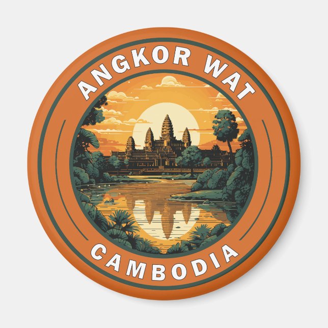 Angkor Wat Cambodia Travel Art Badge Magnet (Front)