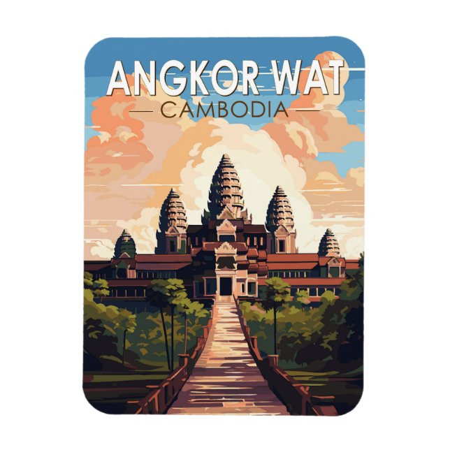 Angkor Wat Cambodia Travel Art Vintage Magnet (Vertical)