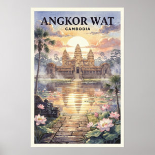 Angkor Wat Cambodia Vintage Travel Poster