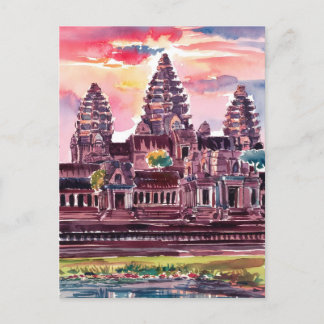 Angkor Wat Cambodia Watercolor Painting Postcard