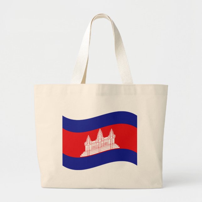 Angkor Wat Cambodian Flag Wave Large Tote Bag (Front)