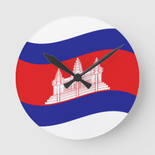 Angkor Wat Cambodian Flag Wave Round Clock