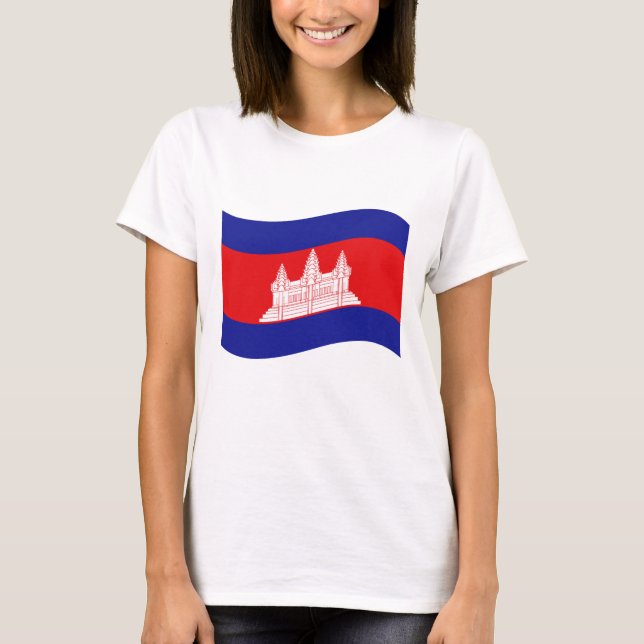 Angkor Wat Cambodian Flag Wave T-Shirt (Front)